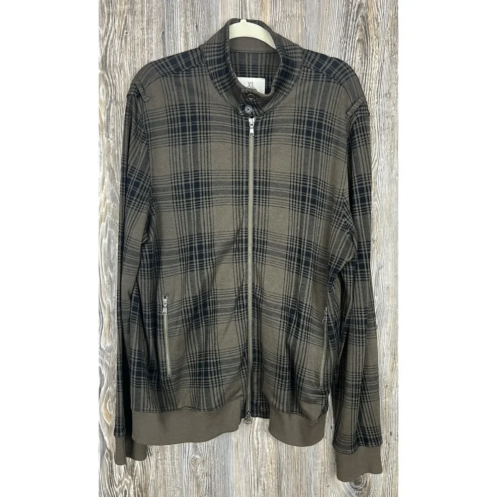 Banana Republic Heritage 100% Cotton Mens XL Full Zip Sweater Jacket Green Plaid